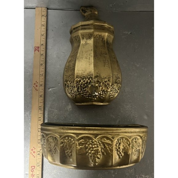 Vintage Gold Ceramic Wall Pocket‎ Planter w/ Fountain Grapes California USA 400 - Picture 11 of 11